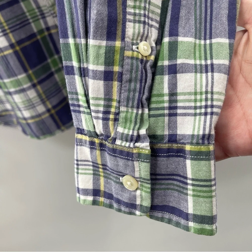 J. Crew Indian Madras Normcore Blue Green Plaid Button Up Grandpa Shirt Large